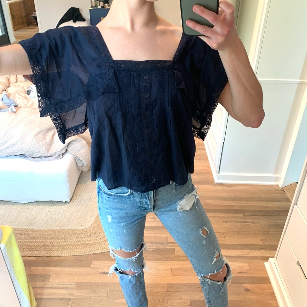 DESIGNER REBECCA TAYLOR Navy Lace Top XS New w/ tags
